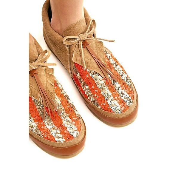 FIGUE Free People Striped Desert Moccasin sequined boho suede booties Size 7 NEW - Picture 8 of 8